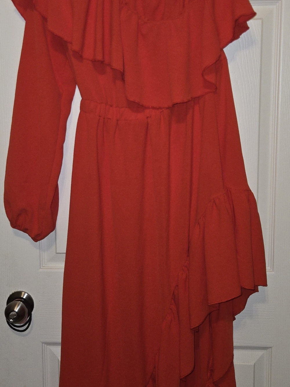Bright Red Ruffled One Shoulder Maxi Dress - Picture 3 of 4